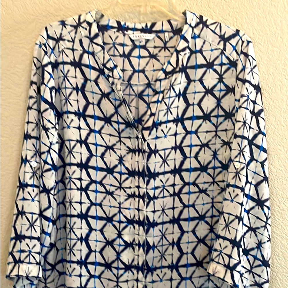 Foxcroft Button Down Blouse Size 16 White Blue